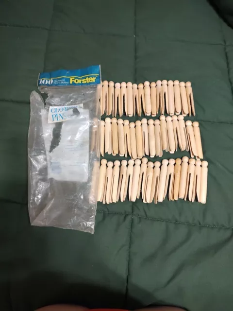50 Forster VTG Hardwood Round Slotted Clothes Pins