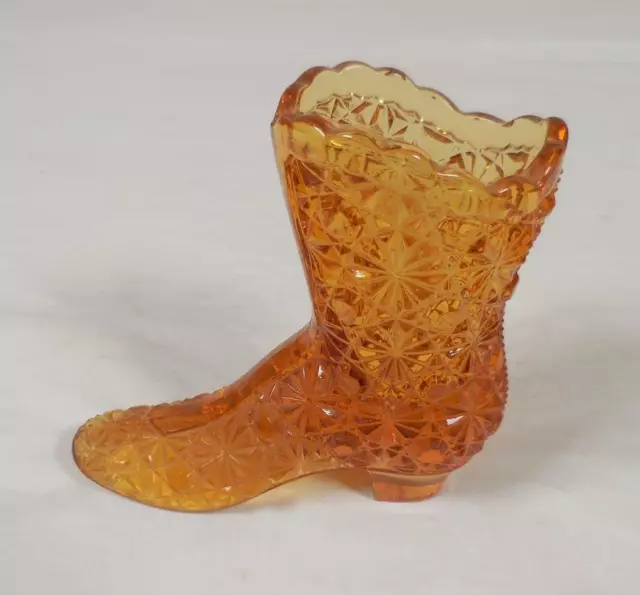 Fenton Amber Glass Boot/Shoe, Daisy & Button pattern