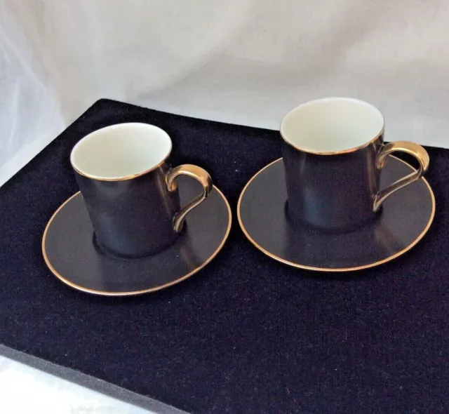 Coffee Demitasse Cups & Saucers Matt Black and Gold Gift Sets of Qty.2 or 4