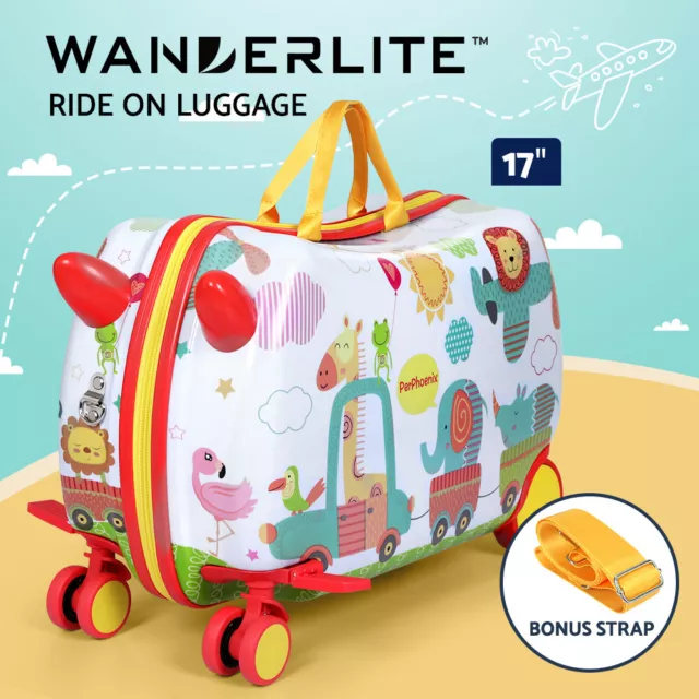 Wanderlite Kids Ride On Luggage Children Suitcase Trolley Travel Storage Bag Zoo