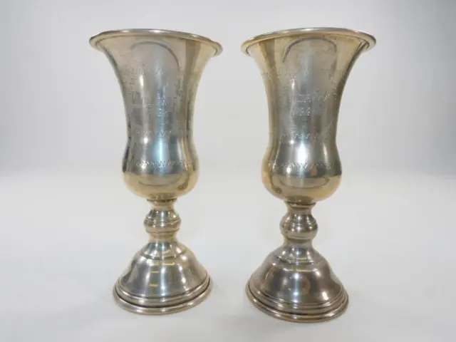 Sterling Marked Silver Pair Kiddush Judaica Cups 1960s Engraved Vintage Ohio OLD