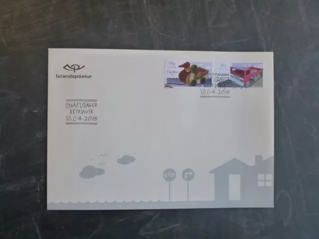 2015 Iceland Europa Old Toys Truck & Ducks Set 2 Stamps Fdc First Day Cover