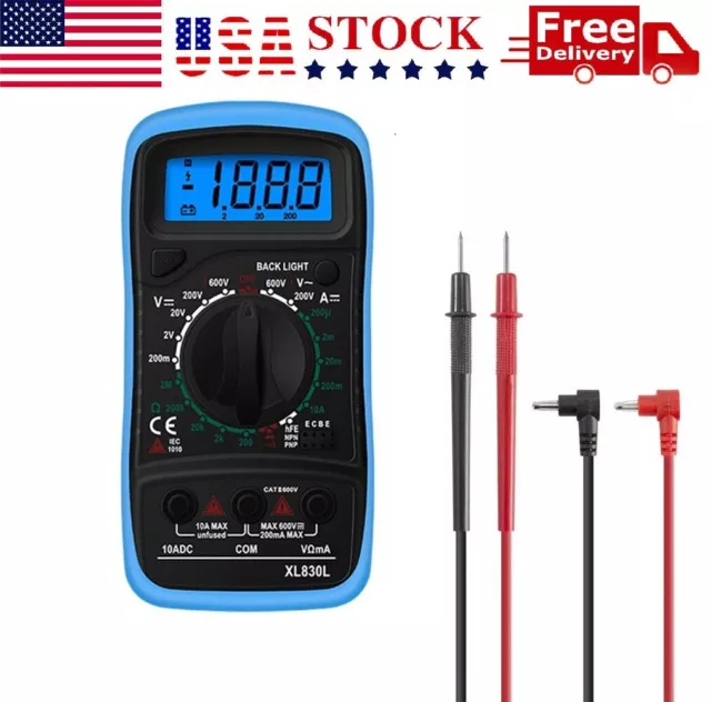 Digital Multimeter AC DC Voltmeter Ammeter Ohmmeter Volt Tester Meter XL830L USA