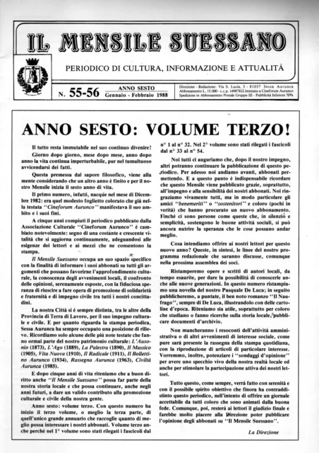 SESSA AURUNCA - IL MENSILE SUESSANO - Nr. 55/56 - 1988 - Gennaio/Febbraio