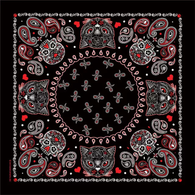 Biker Rockabilly Sugar Cat Skull Paisley Katze Bandana Tuch Kopftuch Halstuch