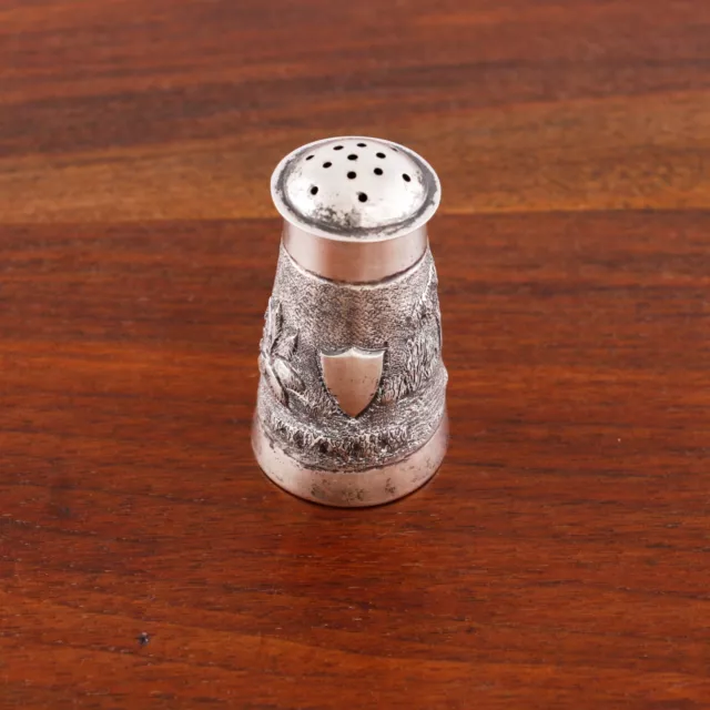 English ? Sterling Silver Salt Shaker Stippled Background Hand Chased Elephant