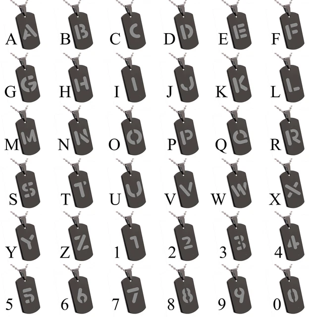 Tungsten Letter A-Z Number 0-9 Men's Dog Tag Pendant Necklace Ball Chain
