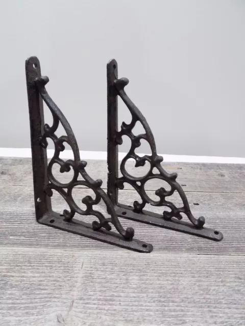 2 Antique Style Shelf Brace Wall Bracket Cast Iron Brackets Vine Garden Corbels
