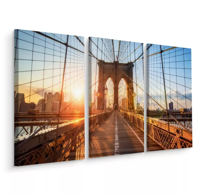 Leinwand Bilder SET 3-Teilig Brooklyn Bridge 3D Panorama NYC Wandbilder xxl 2154 2