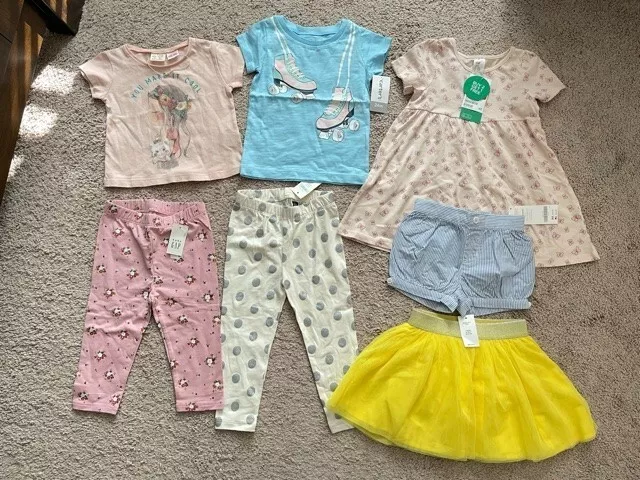 NEW Baby girl 7-piece clothes lot, size 12-18M, 18-24M, 2T, GAP,Carters,Zara,etc