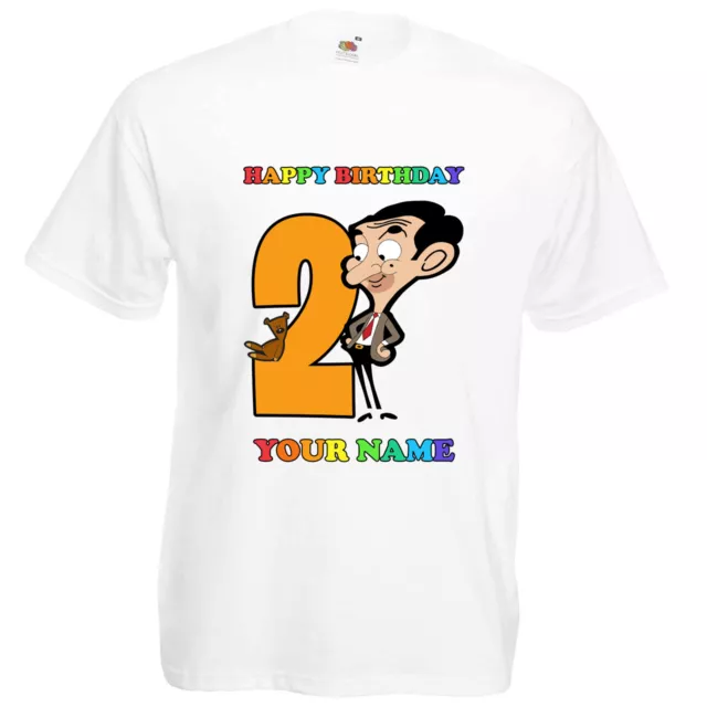 MR BEAN Personalised Name Age T-shirt Kids Birthdays Gifts Boys Girls Top New