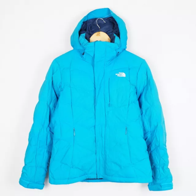 The North Face Femme Doudoune Taille M à Capuche Remplissage Oie Bas Bleu Zip