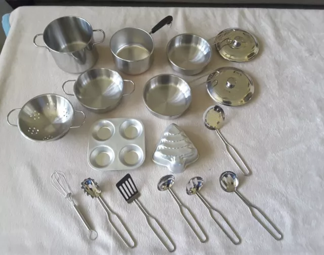Vintage Metal Kids Kitchenware Pots, Pans & More, Lot Of 17