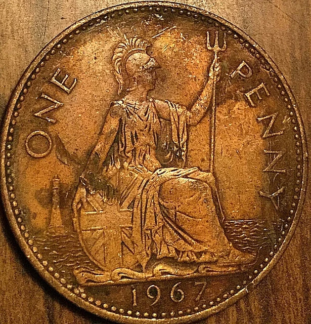 1967 Uk Gb Great Britain One Penny