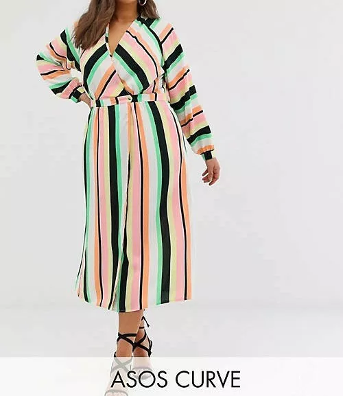 ASOS DESIGN Curve wrap maxi dress in stripe Women's Size 12 NEW WITH TAGS