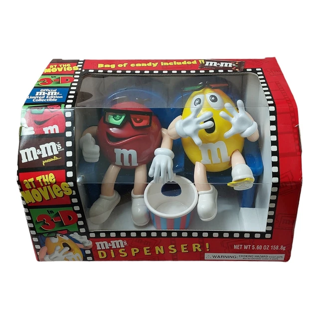 M&M Collectible Candy Dispenser 3D Movie Theater Yellow Leg Lever Action Vintage