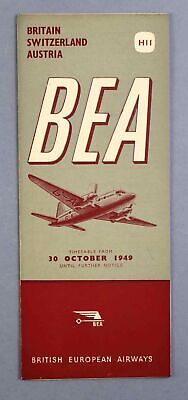 Bea British European Airways Switzerland Austria Airline Timetable October 1949