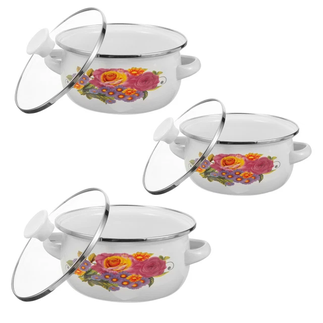 3 ollas pequeñas para cocina, olla esmaltada, sartén apilable, ollas,