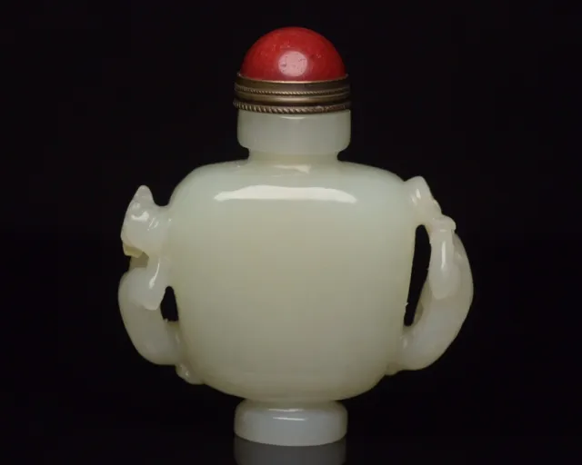 Chinese Exquisite Handmade Dragon Plain carving Hetian Jade Snuff Bottle