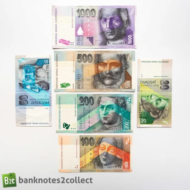 SLOVAKIA: Set of 6 Slovakia Koruna Banknotes.