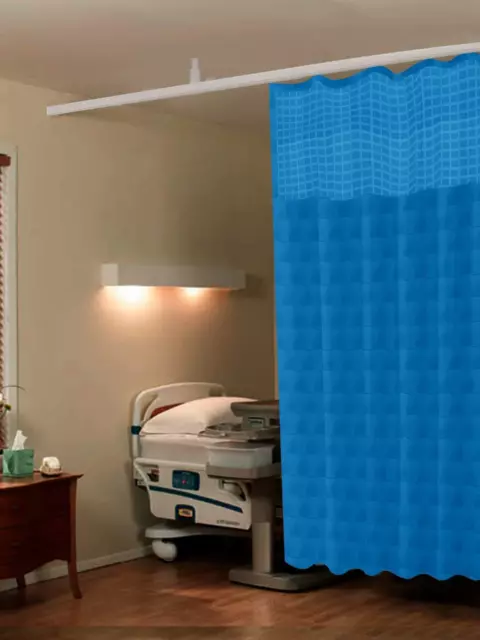 Hospital Curtain Polyester Dark Blue Cubes Square ICU Partition SIZE: 120 x 215