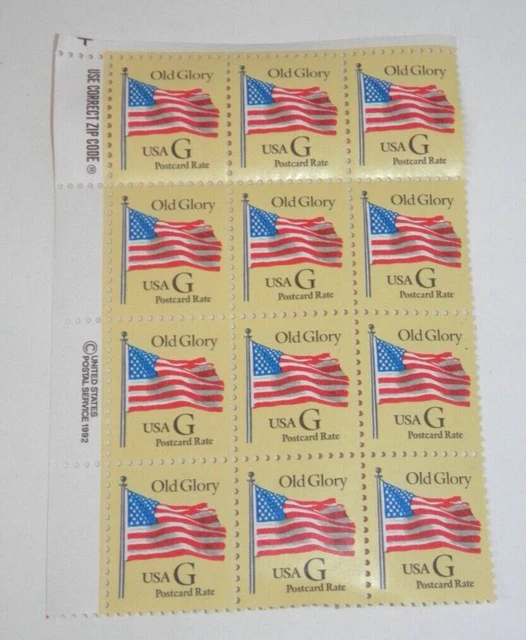 USPS OLD GLORY Black G Stamp Plate Block Postcard Rate 1992 Flag £9.74 PicClick UK