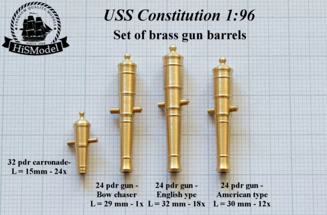Revell USS Constitution, United States 1:96 - complete set of 53 brass cannons