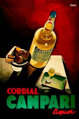 Poster Locandina Manifesto Pubblicità Vintage Aperitivo Cordial Campari    