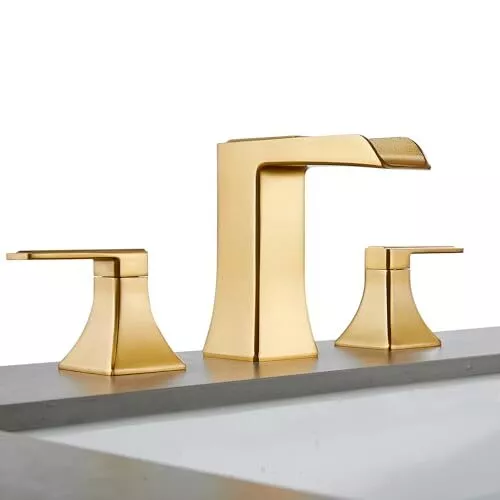 Widespread Bathroom Faucet 3 Hole Bathroom Sink Faucet, Waterfall Brushed Gold