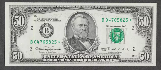 FR 2124-B* AU STAR $50 New York Series of 1990 Green Seal Federal Reserve Note