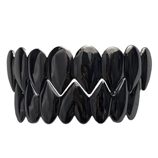 Black Shark Grillz Set 8 Top & Eight Bottom Teeth Vampire Fangs Hip Hop Grills