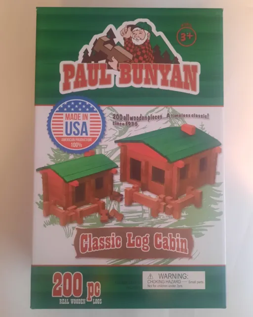 200 Piece Log Building Set Paul Bunyan Real Wooden Pieces Made In The USA