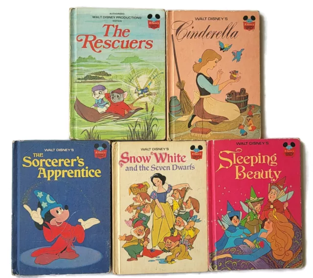 5 WALT DISNEYS Wonderful World of Reading Kid Book 1970s Mickey Mouse CINDERELLA