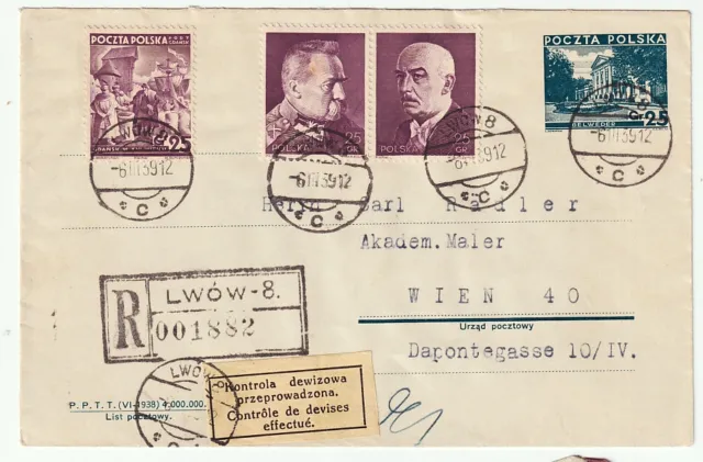 Polen, R-Ganzsache Lwow (Lwiw) - Wien 1939, Devisenkontrolle, gepr. Petriuk BPP