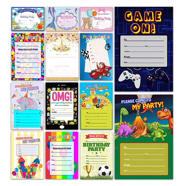 X 20 Childrens Kids Birthday Party Invitations Invites Blank Pack Boys Girls