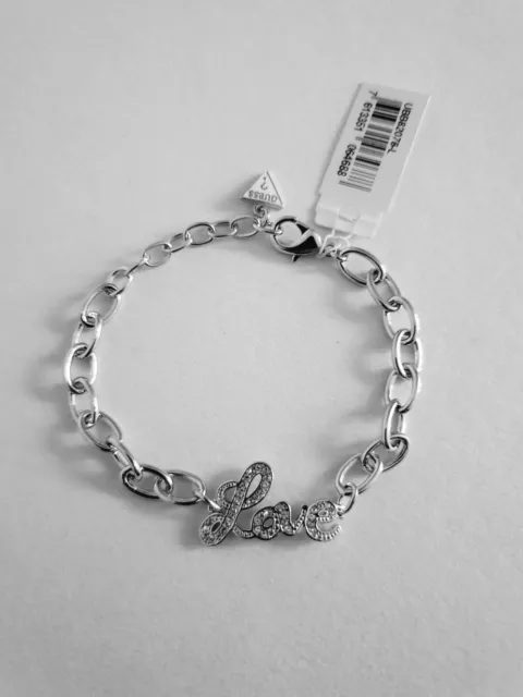 GUESS Jewellery Ladies Blazing Rhodium Plated "Love" Bracelet