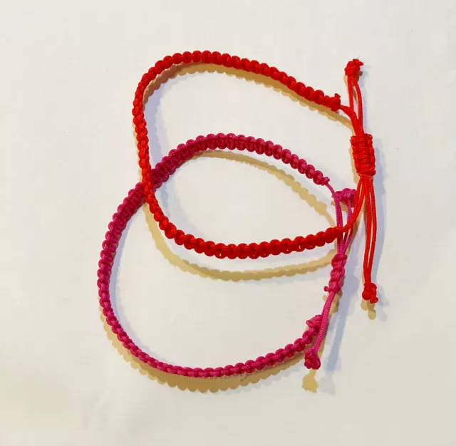 2 pc of Adjustable Macrame Nylon Cord Red String Bracelet Braided in Square Knot