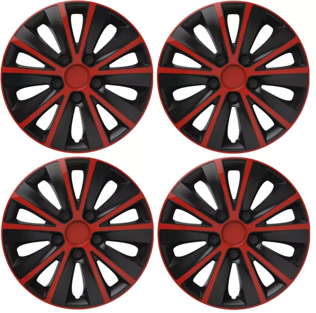 Universal Fit Wheel Trims Hub Caps Plastic Covers Full Set 15" Inch Black Red