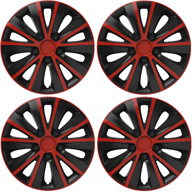 Universal fit rifiniture ruota Hub Caps COPERTURE IN PLASTICA SET COMPLETO 15" pollici Nero Rosso