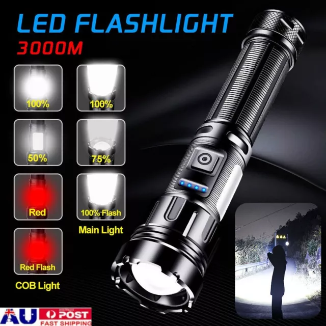 1000000 Lumen Military Tactical LED Torch COB Flashlight Rechargeable Work Light