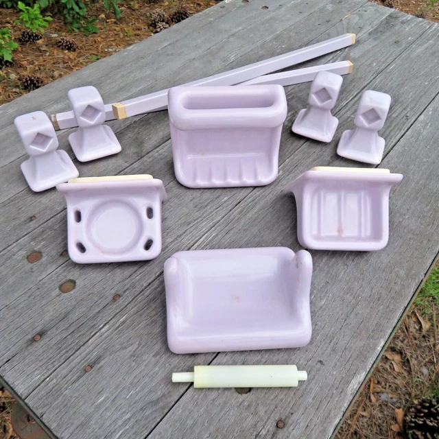 MOD New Old Stock Lavender Mosaic Tile Co Bathroom Set Zanesville Ohio Vintage