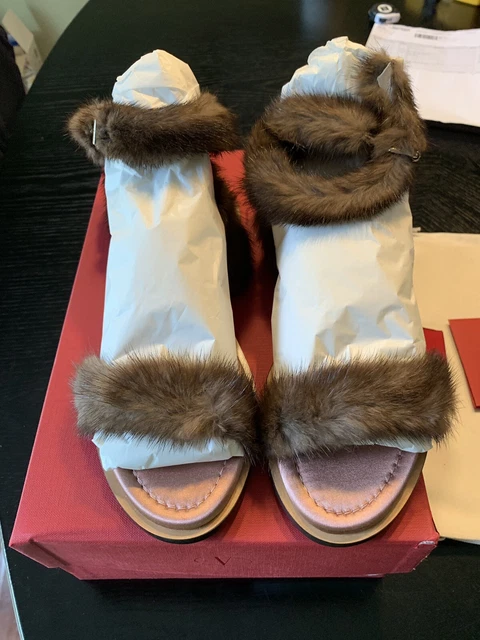 Nuovo Auth Valentino Garavani Visone Pelliccia Caviglia Cinturino Donna Con Shoe