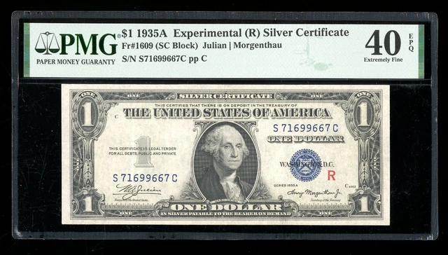 DBR 1935-A $1 Silver Experimental (R) Fr. 1609 PMG XF-40 EPQ Serial S71699667C