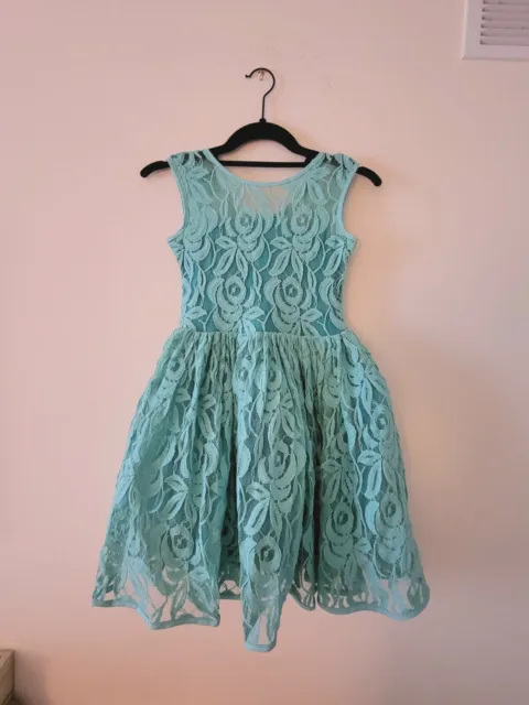 Fiveloaves Twofish Girls Formal Turquoise Lace Dress Size 10 Great Condition