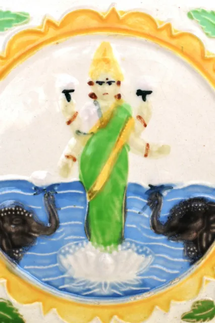 Ancien Sarasvati Ravi Varma Carreau Art Nouveau Majolique Ceramic Porcelain Inde 3