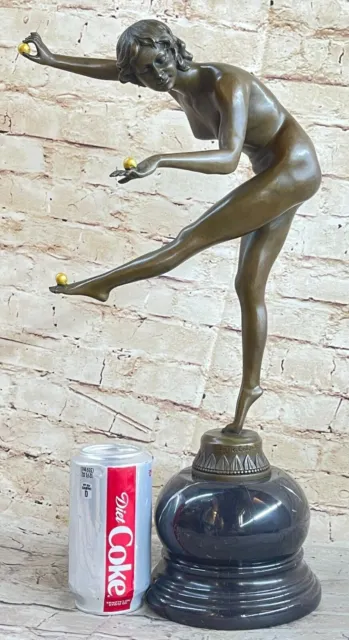 Art Deco Hot Cast Nude Female Juggler Bronze Sculpture Marble Base Figurine Gift 2