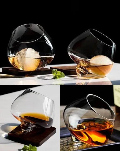 3pc Rotating Whiskey Glasses Gift Set Rocking Rum Glass Drinking Tumbler 250ml