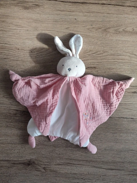 doudou lapin lange rose blanc pois coton bio kaloo tres bon etat