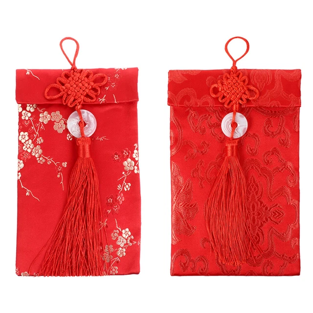 Juego de 2 bolsas de dinero rojo brocado para el festival de primavera bolsas de dinero