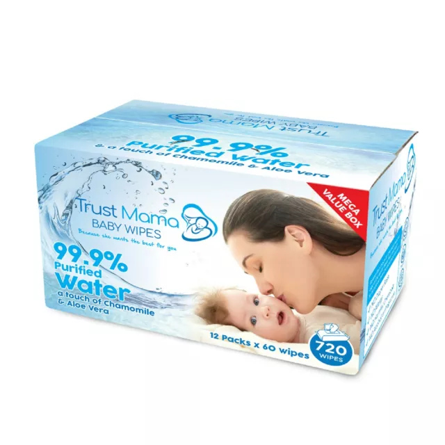 Trust Mama Water Wipes 99.9% Water Chemical Free As Pure As Nature(12 Packs)